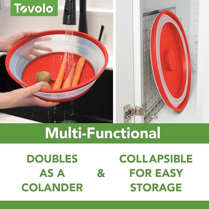 Tovolo Microwave Splatter Cover for Food, Large (Candy Red Apple) - Collapsible & Vented Silicone Splatter Guard Lid - Microwave Plate & Dish Cover with Handle - BPA-Free Kitchen Gadget for Meal Prep - Image 4