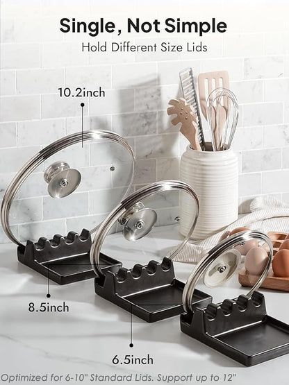 LE TAUCI Ceramic Spoon Rest for Stove Top, 5.3inch Pot Lid Holder for Kitchen Counter, Modern Utensil Rest with Drip Pad for Spoons, Ladles, Spatulas, Heat Resistant & Dishwasher Safe, Black