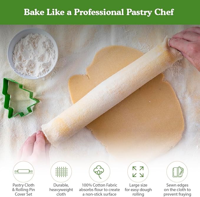 Regency Wraps Rolling Pin Cover for Non-Stick Dough Rolling, 100% Cotton Absorbs Excess Flour So Pastries Come out Light and Flakey, 15" Pack of 2 - Image 3