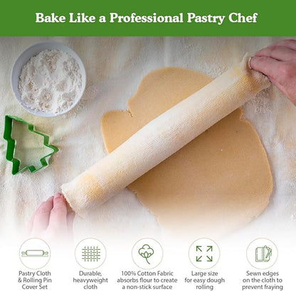 Regency Wraps Rolling Pin Cover for Non-Stick Dough Rolling, 100% Cotton Absorbs Excess Flour So Pastries Come out Light and Flakey, 15" Pack of 2 - Image 3
