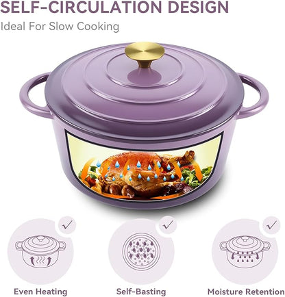 Miereirl 4.5 Quart Enameled Dutch Oven Pot with Lid, Cast Iron Dutch Oven with Dual Handles for Bread Baking, Cooking, Non-stick Enamel Coated Cookware, Purple - Image 5