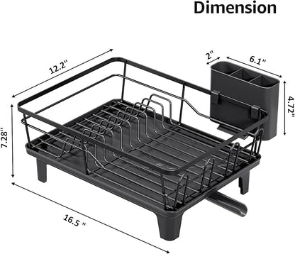 Urackify Dish Drying Rack for Kitchen Counter, Sink Dish Rack with Drainboard 12.2" W x 16.5" L, Large Dish Drainer with Cutlery Holder, Home Countertop Plate Dryer Storage Rack, Black - Image 2
