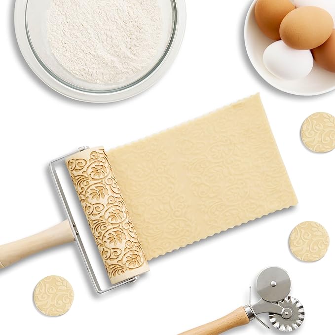 Mrs. Anderson’s Baking Mini Embossing Rolling Pin, Floral Scroll Design, Poplar Wood and Chrome-Plated Iron - Image 5
