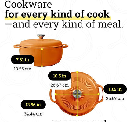 Lodge Essential Enamel Cast Iron Dutch Oven - Perfect for Bread Baking, Braising, Marinating & Slow Cooking - Features Moisture-Sealing Lid & Dual Handles - Kitchen Essentials - 6 Quarts - Apricot - Image 5