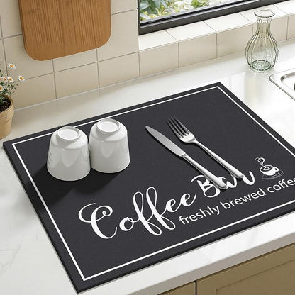 Findosom Dish Drying Mat, 16" x 18" Super Absorbent & Hide Stain Coffee Mat, Cuttable Drying Mat for Kitchen Counter, Coffee Bar Accessories, Under Dish Rack, Coffee Maker, Espresso Machine, Black - Image 4
