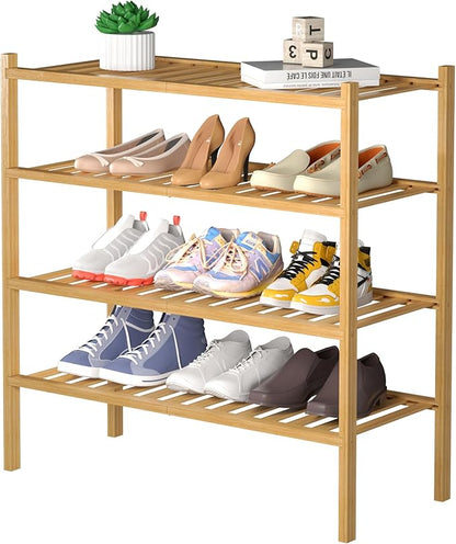 ROMGUAR CRAFT 4 Tier Bamboo Shoe Rack for Closet Free Standing Wood Shoe Shelf for Entryway Small Space Stackable 27"x11"x26" (Natural) by ROMGUAR+CRAFT