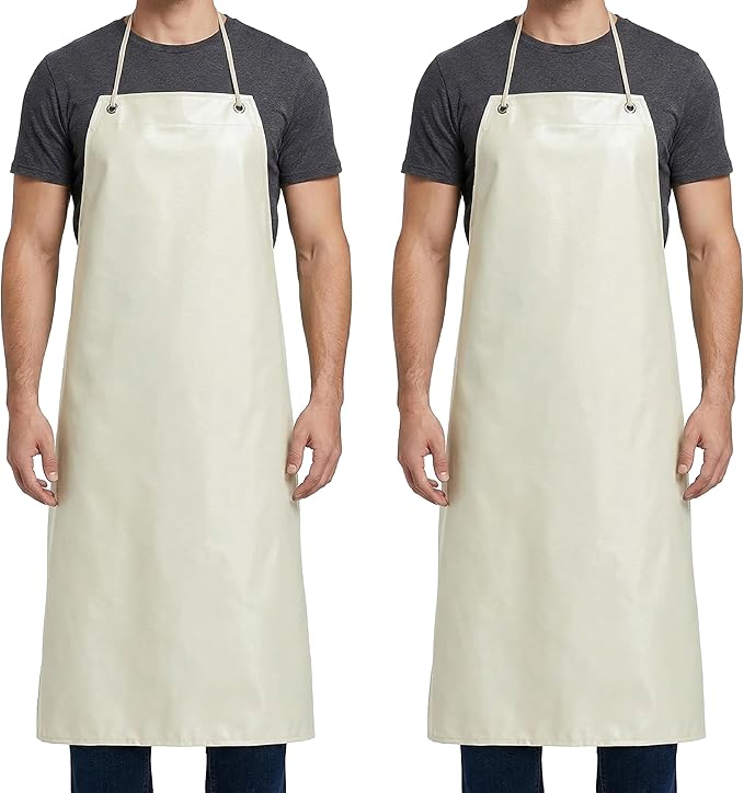Xpose Safety Heavy Duty Vinyl Waterproof Aprons, White - For Home, Industrial and Commercial Use - Chemical Resistant