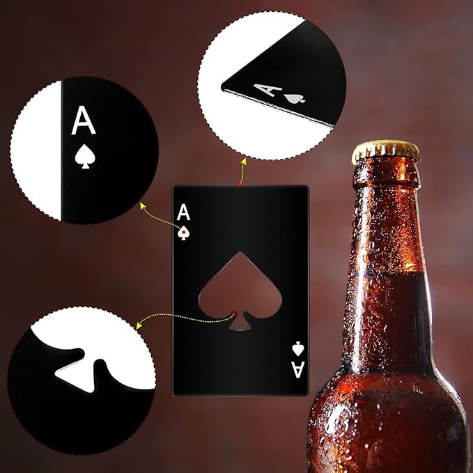 Chumia Poker Card Bottle Openers Stainless Steel Poker Card Beer Ace Bottle Cap Openers for Wedding Birthday Party Bridal Shower Table Tools Supplies(Black,6 Pieces)