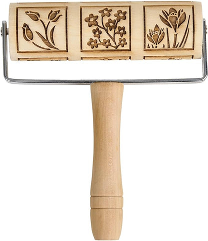 Mrs. Anderson’s Baking Mini Embossing Rolling Pin, Spring Flowers Design, Poplar Wood and Chrome-Plated Iron by MrsAndersonsBaking