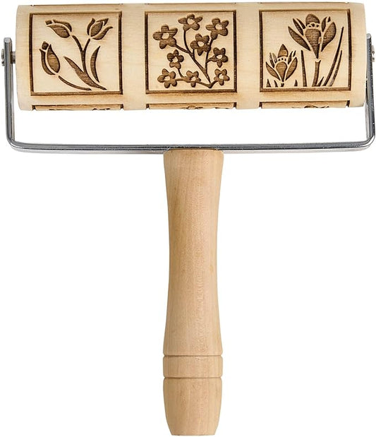 Mrs. Anderson’s Baking Mini Embossing Rolling Pin, Spring Flowers Design, Poplar Wood and Chrome-Plated Iron by MrsAndersonsBaking