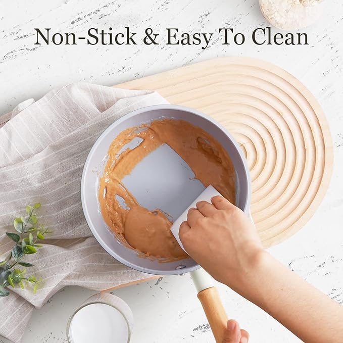ROCKURWOK Ceramic Nonstick Sauce Pan with Lid, 1.5 Qt Small Pots for Cooking, Small Pot Wooden Handle for Cool Touch, Non Toxic & Pfas-Free Saucepan, Universal Base(Gas, Electric & Induction), White - Image 5