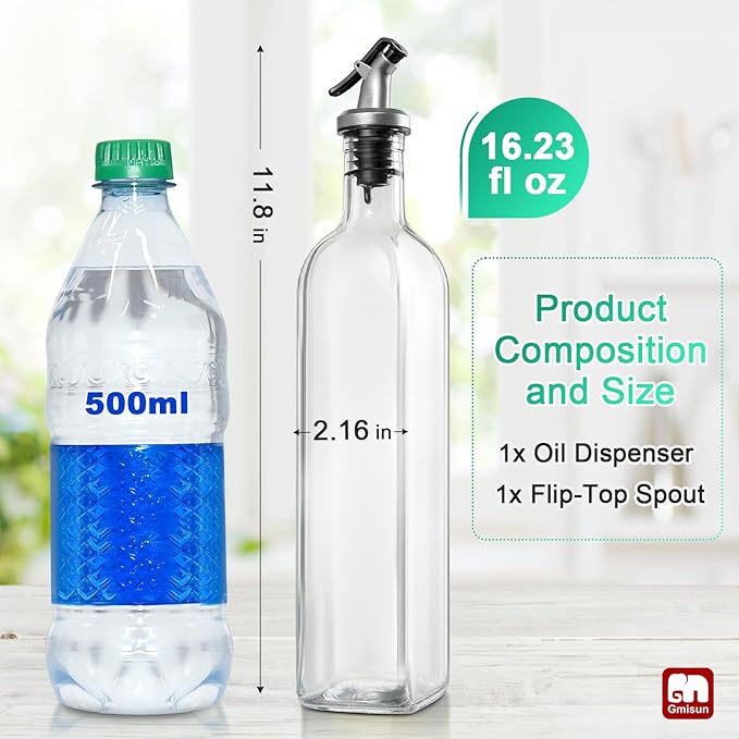 GMISUN Oil Dispenser for Kitchen, Olive Oil Dispenser Bottle, Cooking Oil Dispenser Bottle, Oil and Vinegar Dispenser Set 1Pack, Glass Oil Container Cruet-Oil Pourer Spout - Image 2