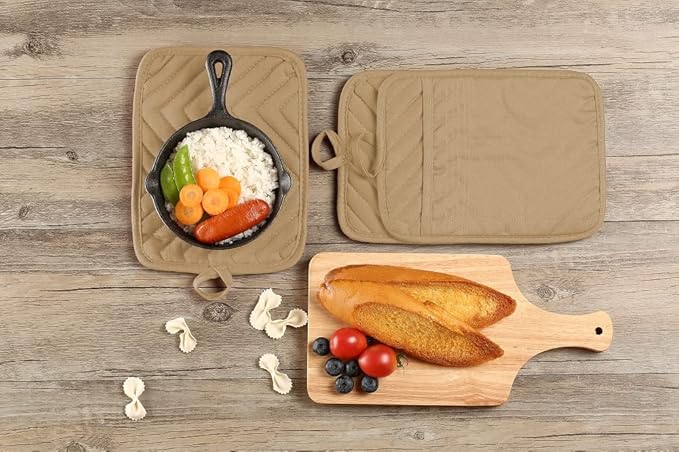 Oven Pot Holder with Pocket Cotton Heat Resistant Coaster Potholder Kitchen Hot Pad Oven Mitts for Cooking Square 7"x9"Set of 5 (Khaki) - Image 6
