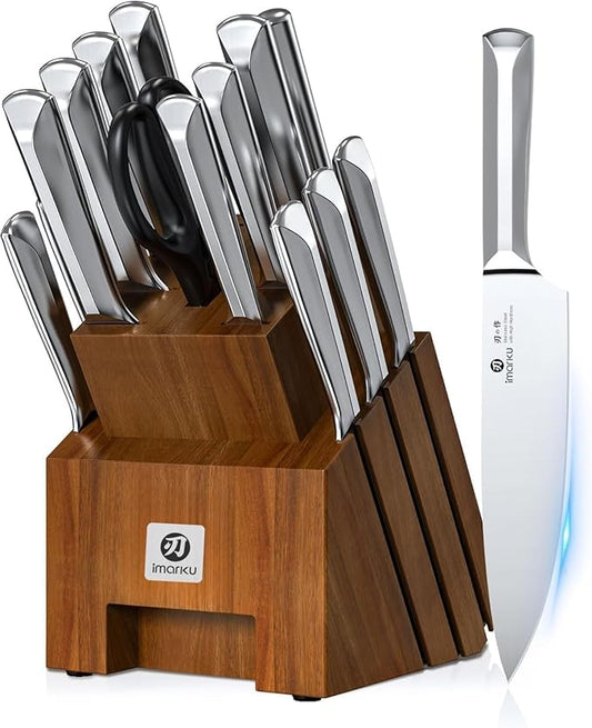 imarku Knife Set, 16PCS High Carbon Stainless Steel Kitchen Knife Set with Block Ultra Sharp Knife Block Set, Japanese Knife Set with Dotted Non-slip Ergonomic Handle, Best Gifts by imarku