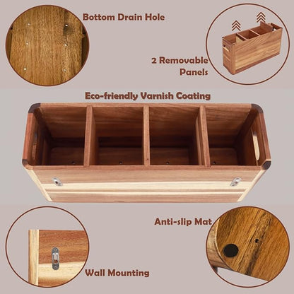 Wooden Kitchen Utensil Holder for Countertop - Extra Large Utensil Organizer for Storage Cooking and Silverware with 4 Compartment, Rustic Acacia Wood Container - Image 5