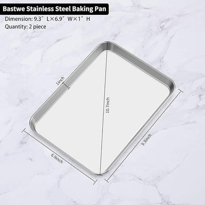 Baking Sheets 2 Pieces, Bastwe Stainless Steel Baking Pan Tray Cookie Sheet, Rectangle Size 9 X 7 X 1 inch, Healthy & Non Toxic, Rust Free & Mirror Finish, Easy Clean & Dishwasher Safe - Image 5