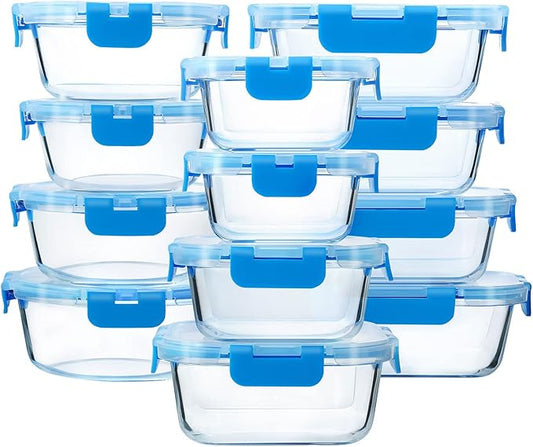 M MCIRCO 24-Piece Glass Food Storage Containers with Upgraded Snap Locking Lids,Glass Meal Prep Containers Set - Airtight Lunch Containers, Microwave, Oven, Freezer and Dishwasher, Blue by MMCIRCO