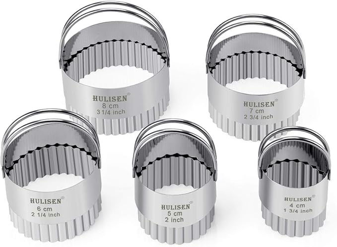 HULISEN Biscuit Cutter Set (5 Pieces/Set), Stainless Steel Round Biscuit Cutters with Handle, Wave Cookies Cutter with Fluted Edge, Professional Baking Dough Tools, Gift Package (Wave) - Image 5
