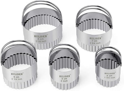 HULISEN Biscuit Cutter Set (5 Pieces/Set), Stainless Steel Round Biscuit Cutters with Handle, Wave Cookies Cutter with Fluted Edge, Professional Baking Dough Tools, Gift Package (Wave) - Image 5