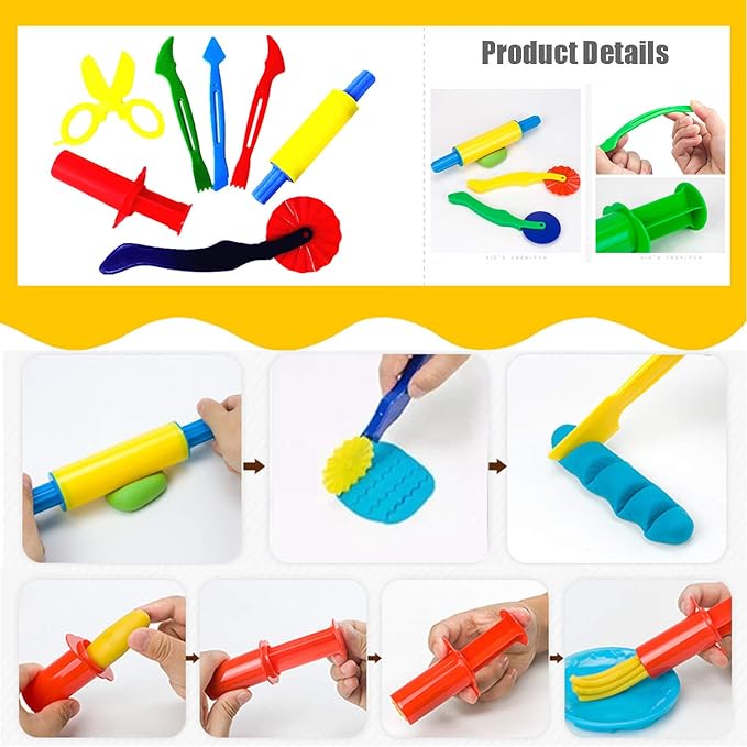 32-Piece Dough Tool Set for Kids – Dough Play Tools with Molds, Rollers, Extruder, Cutters & Scissors –Clay Tools for Creative Play (Random Colors) - Image 3