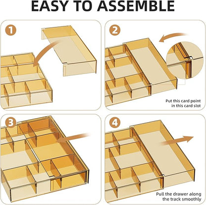 Marbrasse Expandable Desk Drawer Organizer, Clear Plastic Drawer Organizer Tray with 10 Adjustable Compartments, Desk Organizers and Accessories, 5 Drawer Dividers for Office Supplies(Clear Champagne) - Image 7