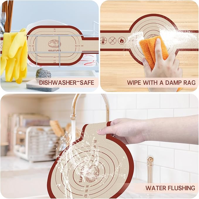Silicone Bread Sling and Pastry Mat, 3 PCS Non-Stick & Easy Clean Reusable Silicone Bread Baking Mat with Long Handles, Easy to Transfer Sourdough Bread (Pastry Mat＆Oval and Round Bread Sling, Red) - Image 6