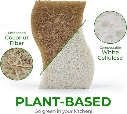 AIRNEX Natural Kitchen Sponges (24 Pack) - Biodegradable Cellulose & Coconut Scrubber Dish Sponges for Kitchen - Eco-Friendly, Non Scratch, Compostable, Non Toxic S-Shaped Natural Sponges for Dishes - Image 2