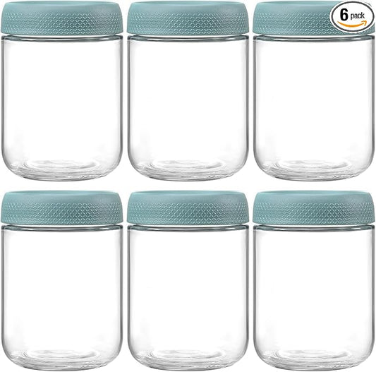 NETANY 6-pack 16oz Glass jars with Airtight Lids, Overnight Oats Containers with Lids, Wide mouth Mason Salad jars, Glass Food Storage Containers for Snacks Yogurt Spice Sugar - Green by NETANY