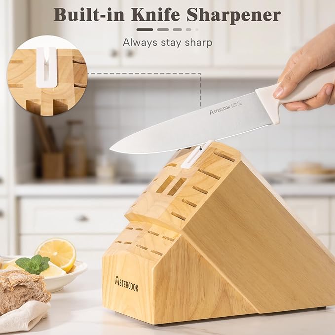 Knife Set, Astercook 22-Piece Kitchen Knife Set with Block & Built-in Sharpener, Ultra-Sharp High Carbon Stainless Steel Knives, Dishwasher Safe, Ergonomic Anti-slip Handle, Mothers Day Gifts