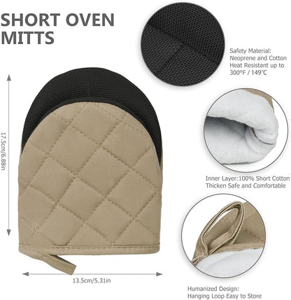 1 Pair Short Oven Mitts - Silicone Kitchen Oven Gloves High Heat Resistant 500℉, Mini Oven Mits with Non-Slip Grip Surfaces and Hanging Loop for BBQ, Baking, Cooking and Grilling (Coffee) - Image 3