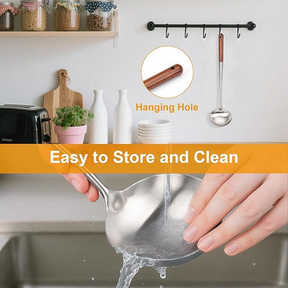 FJNATINH Soup Ladle, Metal Ladle Stainless Steel for Soup Sauces, Kitchen Ladle Spoon with Heat-proof Wooden Handle, Easy to Clean - Image 6