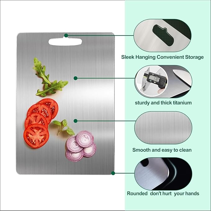 Stainless Steel Cutting Boards for Kitchen, 2026 New Upgrade Titanium Cutting Boards Set of 3, Double Sided Non Stick Metal Chopping Board for Cutting Meat Vegetable Fruit, Easy to Clean