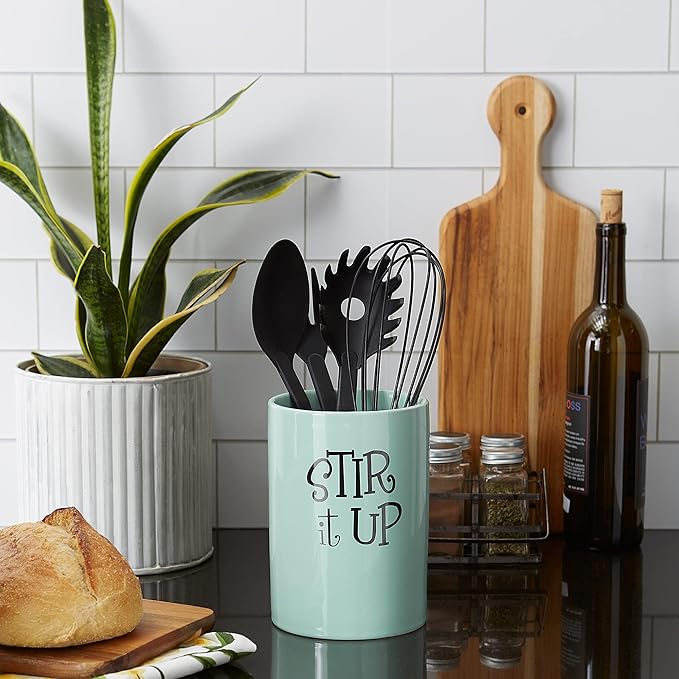 DII Kitchen Accessories Retro Collection, Ceramics, Utensil Holder, Aqua - Image 3