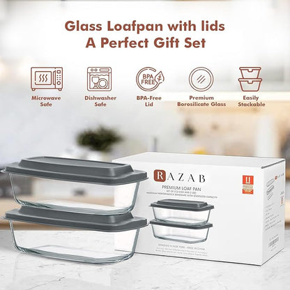 Razab LARGE 7.6 Cups/1800 ML/1.9 Qt Glass Loaf Pan with Lids (Set of 2) - Meatloaf Pan BPA free Airtight Lids Grip Handle Easy Carry, Microwave and Oven Safe - Loaf Pans For Baking Bread, Cakes - Image 7