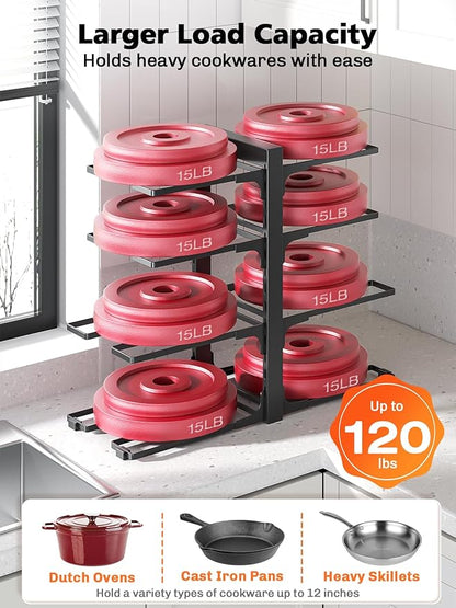 MUDEELA 8-Tier Pots and Pans Organizer under Cabinet, 15.83" Height Heavy Duty Pot Pan Organizer Kitchen Cabinet Organization and Storage, Adjustable Pot Rack for Frying Pan, Cast Iron Skillet, Black - Image 4