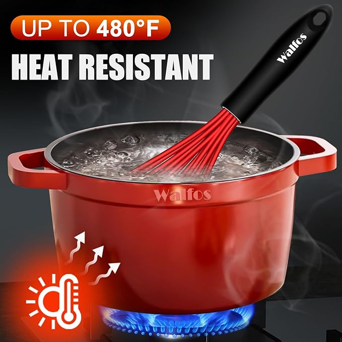 Walfos Whisk, Silicone Whisk Heat Resistant (480°F) Kitchen Whisks Set of 4- Professional Whisks For Cooking Non Scratch, Balloon Egg Wisk Perfect for Frothing, Blending, Beating - Image 5