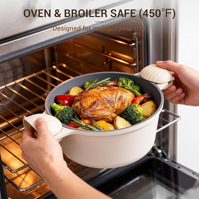 Ammeloo 8-Piece Non Stick Stock Pot with Lid, Ceramic Cooking Pot Set, 4.5 Qt All-in-One Non Toxic Soup Pot for All Stoves, Easy to Clean & Dishwasher Safe, Oven Safe, Induction Ready, PFOA PFAS Free - Image 8