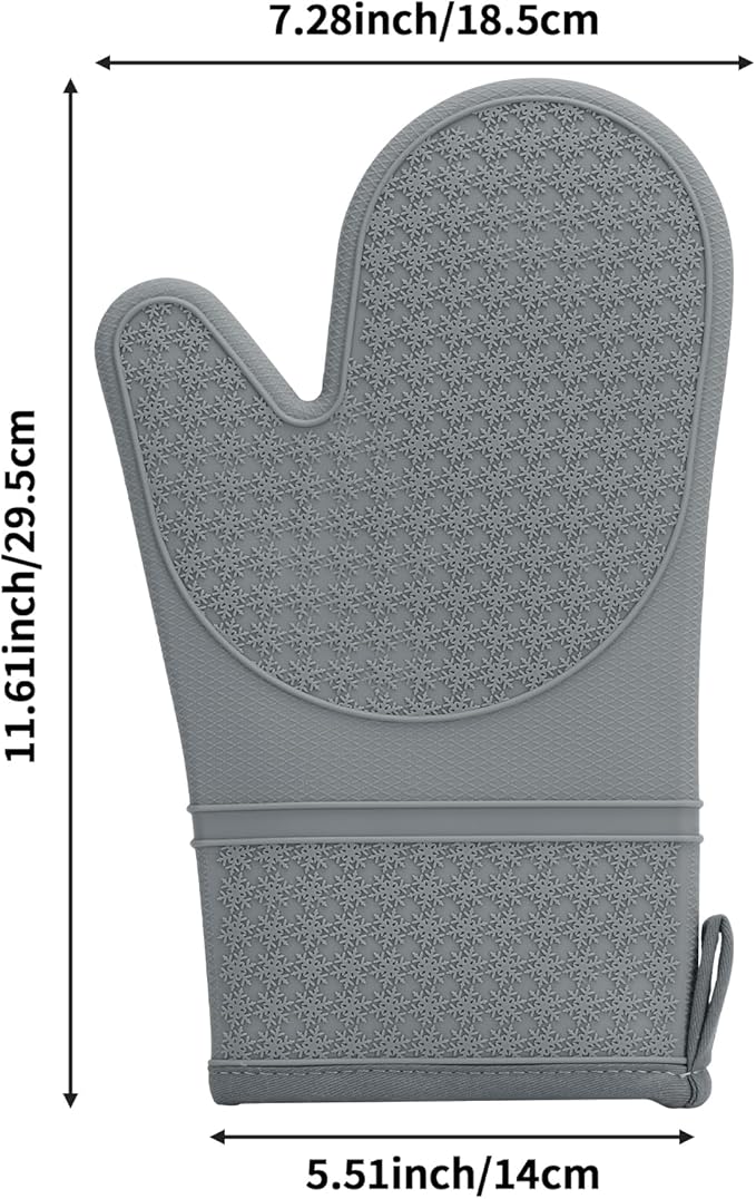 Hovico Silicone Oven Mitts, Heat Resistant 500F Kitchen Mitts 2PCS, 11.6" BPA-Free Soft Baking Gloves, Non-Slip Grip Oven Gloves with Soft Cotton Lining for Kitchen Cooking Baking BBQ - Gray - Image 2