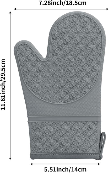 Hovico Silicone Oven Mitts, Heat Resistant 500F Kitchen Mitts 2PCS, 11.6" BPA-Free Soft Baking Gloves, Non-Slip Grip Oven Gloves with Soft Cotton Lining for Kitchen Cooking Baking BBQ - Gray - Image 2