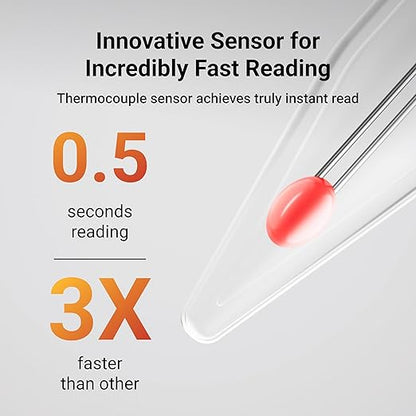 Professional Meat Thermometer Digital, Ultra-Fast 0.5 Sec Instant Read, NIST Certified ±0.5°F Accuracy, IP67 Waterproof, Auto-Rotating Backlit Display, Lift-to-Wake, for BBQ/Candy, Orange&Gray - Image 2