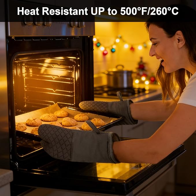 Oven Mitts and Pot Holders 8pcs Set, Cotton Oven Glove with Non-Slip Silicone Surface, Machine Washable Pot Holders, Extra Long Oven mits, Heat Resistant 500 °F, for Cooking, Grilling, Baking - Image 6