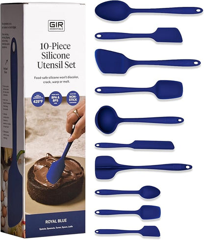 GIR: Get It Right 10-Piece Silicone Essentials Kitchen utensils set - Ladle, Spatula, Flip, Spoon & Spoonula - Non toxic cooking utensils for Nonstick Cookware, Cooking and Baking - Royal Blue by GIRGetItRight