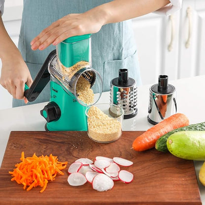 Geedel Rotary Cheese Grater with 3 Interchangeable Blades, Kitchen Mandoline Vegetable Slicer for Fruit, Nuts , Easy to Clean - Image 8