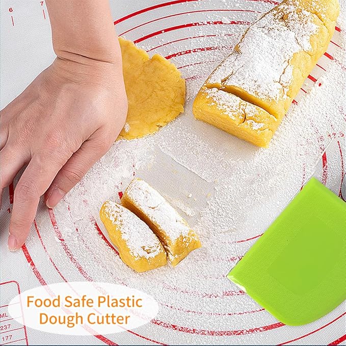 ALLTOP Bowl Spatula & Bench Scraper,Flexible Plastic Multipurpose Kitchen Pastry Cutter Tool,Food Scrappers for Bread Dough Baking Cake Fondant Icing,Set of 2 Pieces - White,Green - Image 6