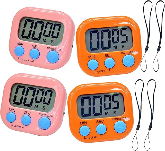 2 Pack Small Digital Kitchen Timer Magnetic Back and On/Off, Classroom Timers for Teachers Kids, Count Up Count Down Loud Alarm Stop Memory Function for Cooking Study Work Exercise (2, Pink+Orange) by Soseelnee