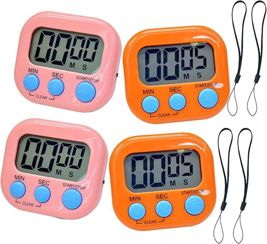 2 Pack Small Digital Kitchen Timer Magnetic Back and On/Off, Classroom Timers for Teachers Kids, Count Up Count Down Loud Alarm Stop Memory Function for Cooking Study Work Exercise (2, Pink+Orange) by Soseelnee