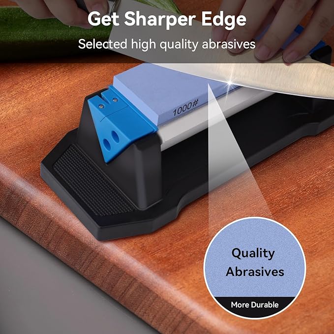 Knife Sharpening Stone,tri stone knife sharpener,3 Sides Grit 400/1000/5000,Whetstone Knife Sharpener with Non-Slip Base, Angle Guide & Leather Strop, for Kitchen Knives and Pocket Knives - Image 2