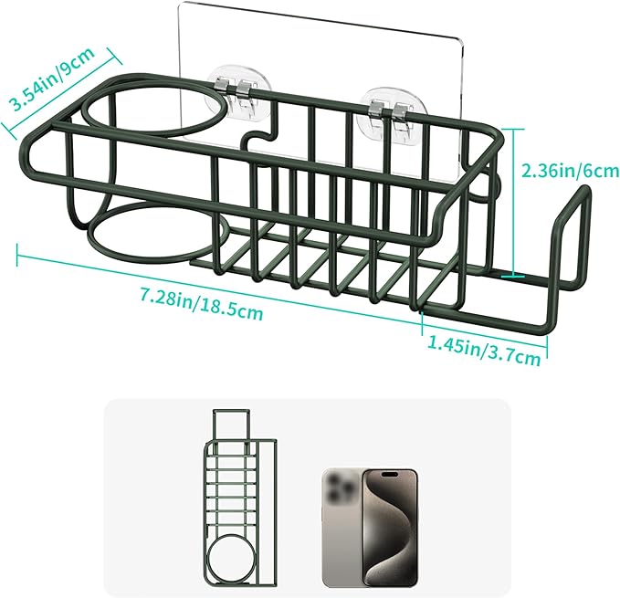 HapiRm Sink Caddy Sponge Holder - No Drill Sponge Holder for Kitchen Sink, Rustproof and Waterproof Kitchen Organizer - Green - Image 5