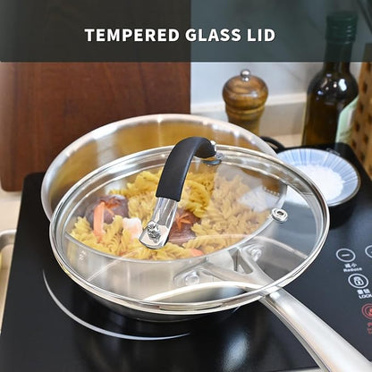 Antrader Glass Lid,7"Tempered Replacement Lid with Silicone Handle for Any Cookware（ID:7.03"-OD:7.56")