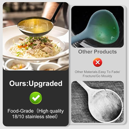 Soup Ladle - 18/10 Stainless Steel Ladle Spoon, 13.8" Large Soup Spoons, Resilient Kitchen Metal Ladel for Cooking, Serving, Stirring, Canning，Sauce, Wok & Soup，Black, Christmas Gifts - Image 4